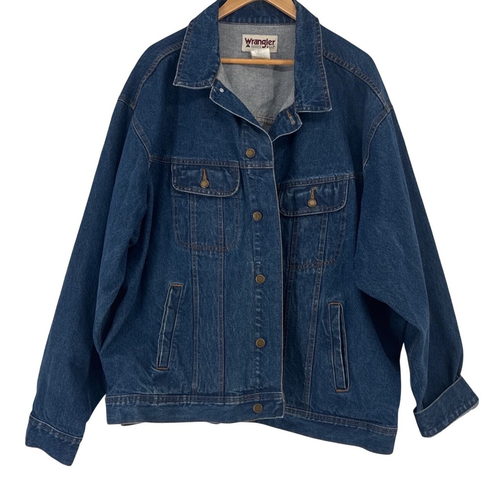 Wrangler Rugged Wear Mens Denim Trucker Jacket XL Blue Dark Wash Heavyweight